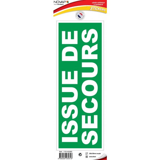 NOVAP - Panneau Issue de secours - Vinyle adhésif 330x120mm - 4230313